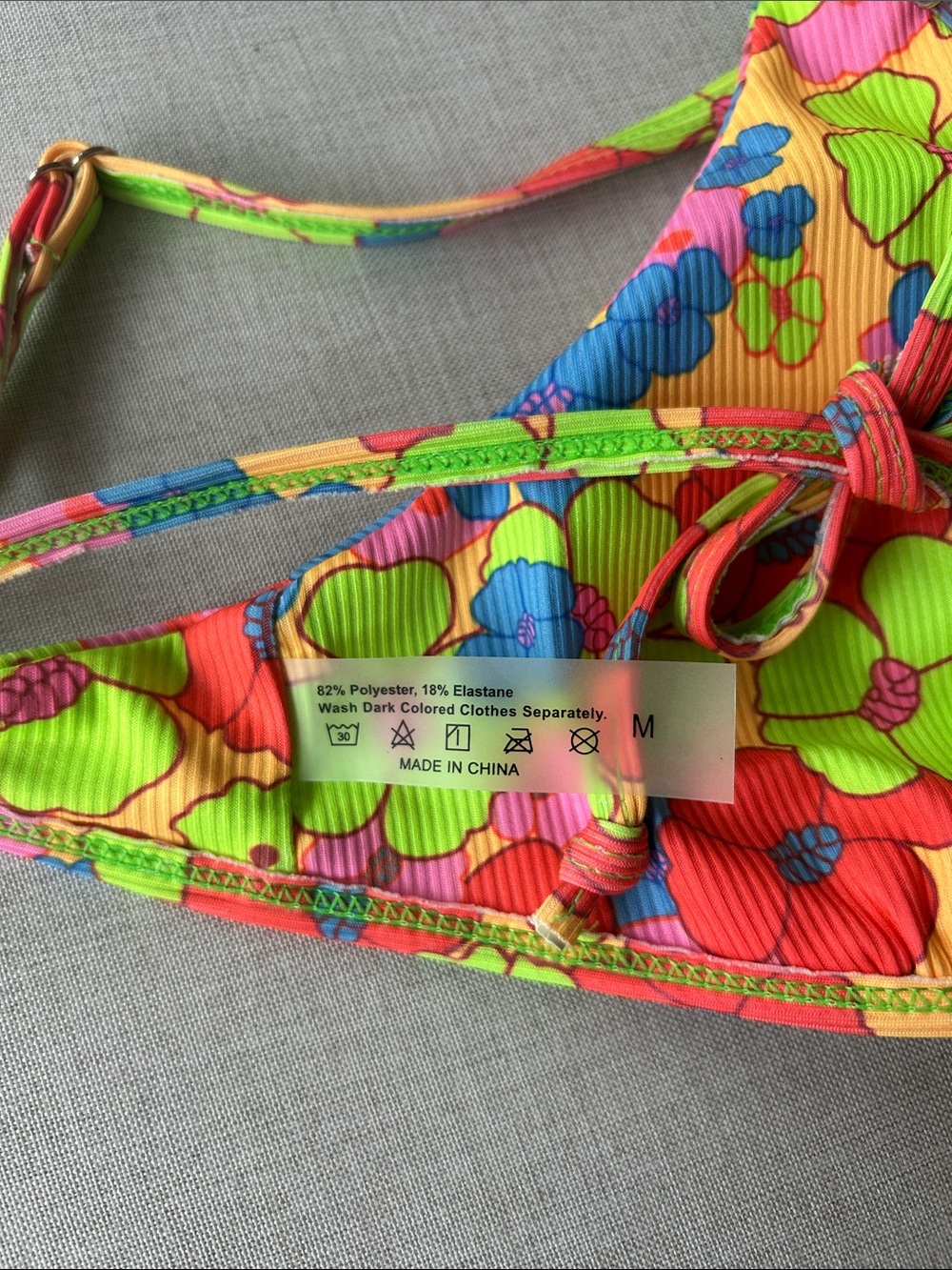 Colorful Neon Floral Ribbed Adjustable Bikini - Picture 2 of 5